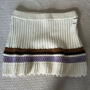 Anthropologie Cream Knit Skirt with Brown and Purple Stripes
